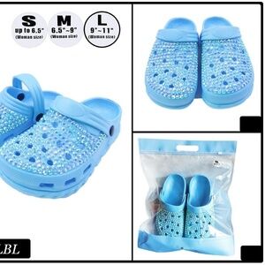 Fashion Rhinestone Clogs, Pool Slides, Light Blue